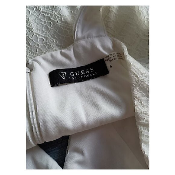 GUESS Ivory Lace Midi Dress Sheer Ruffle Coctail Party Wedding Guest Formal - Picture 6 of 7